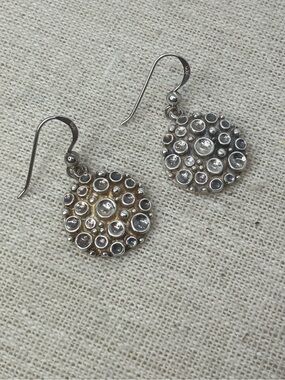 Vtg 925 Sterling Silver Modernist Brutalist Bubble Dot Drop Earrings